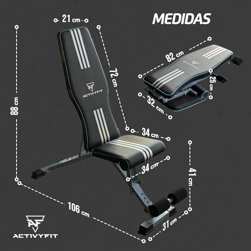 ACTIVYFIT Banco de Pesas Plegable y Ajustable 14 Posiciones - Banco Musculación Multifuncional - Banco de Abdominales Resistente - Ejercicios de Press Banca - Rack Musculación - Tu Gimnasio en Casa