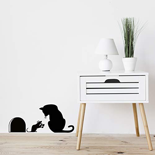 Adhesivo decorativo para pared con diseño de ratón, diseño de gato, decoración de interruptor de luz, decoración de cocina, baño, silueta de hogar, gatos decoración de puerta gatito coche pared