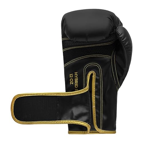 adidas Boxing Gloves - Hybrid 80 - for Boxing, Kickboxing, MMA, Bag, Training & Fitness - Boxing Gloves for Men & Women - Weight (12 oz, Black/Gold)