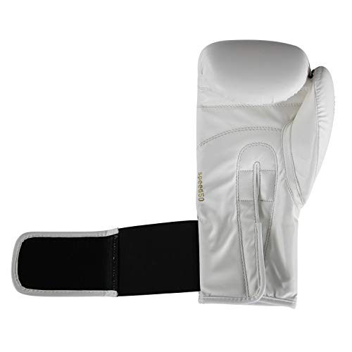 adidas Speed 50 Gym Fitness Training Workout Sparring Kick Boxing Gloves Mens Women Kids 6oz 8oz 10oz 12oz 14oz 16oz Guantes de Boxeo, Unisex Adulto, Blanco y Dorado, 283 g