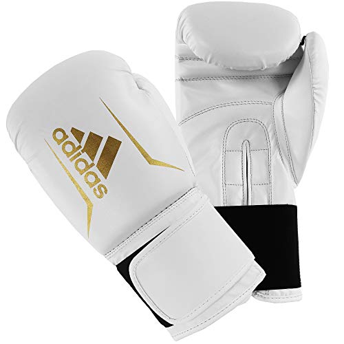 adidas Speed 50 Gym Fitness Training Workout Sparring Kick Boxing Gloves Mens Women Kids 6oz 8oz 10oz 12oz 14oz 16oz Guantes de Boxeo, Unisex Adulto, Blanco y Dorado, 283 g