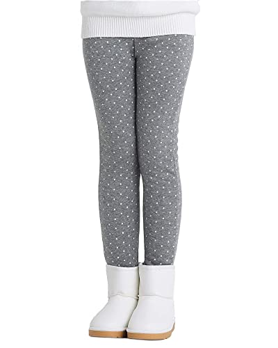 Adorel Leggins Térmicos Pantalón Forros Algodón para Niñas Gris Claro Lunares 7-8 Años (Tamaño del Fabricante 140)