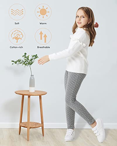 Adorel Leggins Térmicos Pantalón Forros Algodón para Niñas Gris Claro Lunares 7-8 Años (Tamaño del Fabricante 140)