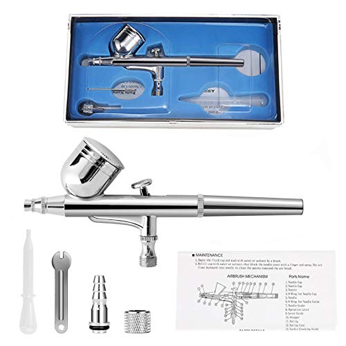 Aerografo con Compresor Profesional Mini Kit de Aerógrafo Gravedad Alimentar de Aire para Arte Pintura Tatuaje Manicura de Craft Cake con Juego de Limpieza con Airbrush