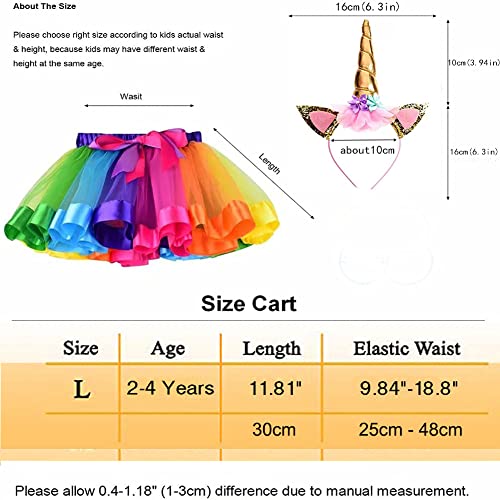 Afufu Falda Tutu Arcoiris en Capas, Disfraz para Niñas Falda Tutú Vestido de Arco Iris Disfraz, Disfraces de Ballet Conjunto de Falda para Niña Fiesta de Cumpleaños/Navidad con Diadema