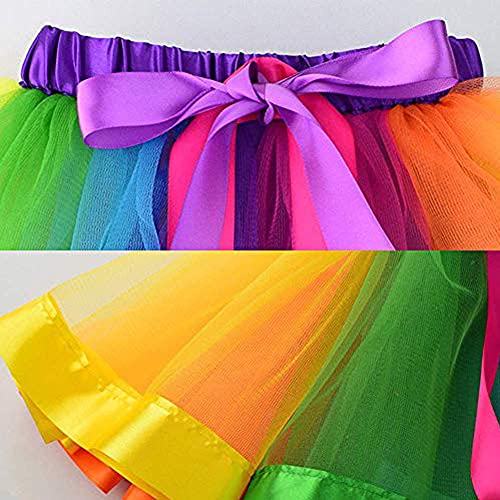 Afufu Falda Tutu Arcoiris en Capas, Disfraz para Niñas Falda Tutú Vestido de Arco Iris Disfraz, Disfraces de Ballet Conjunto de Falda para Niña Fiesta de Cumpleaños/Navidad con Diadema