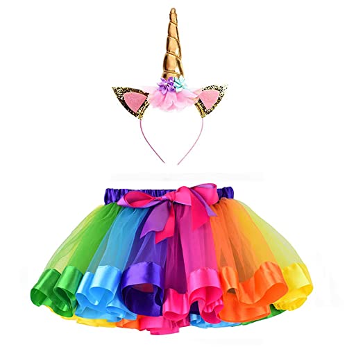 Afufu Falda Tutu Arcoiris en Capas, Disfraz para Niñas Falda Tutú Vestido de Arco Iris Disfraz, Disfraces de Ballet Conjunto de Falda para Niña Fiesta de Cumpleaños/Navidad con Diadema