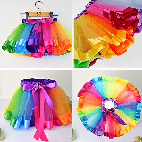 Afufu Falda Tutu Arcoiris en Capas, Disfraz para Niñas Falda Tutú Vestido de Arco Iris Disfraz, Disfraces de Ballet Conjunto de Falda para Niña Fiesta de Cumpleaños/Navidad con Diadema