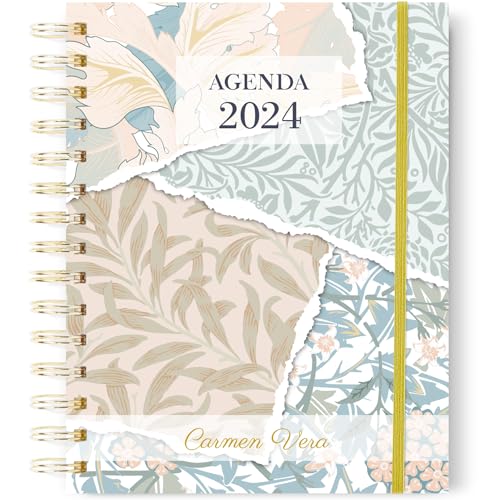 Agenda 2024 Anual Personalizada - Agenda 2024 Día por Página - Diseño de Flores en Portada - Agenda Tamaño A5 desde Enero 2024 a Diciembre 2024. ONEPERSONAL