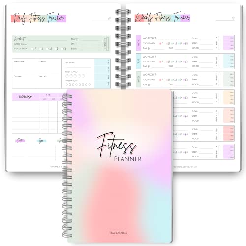 Agenda de fitness y entrenamiento de 90 días para mujer, diario de gimnasio, seguimiento de pérdida de peso, planificador de comidas, tamaño A5, color arcoíris pastel