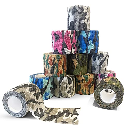 aHn 12 Banda Venda Cinta Bendaje Adhesiva Deportiva Tape Crossfit Dedos Venda Cohesiva Venda Autoadhesiva Elástica Esparadrapo Crossfit Vendaje para Mascotas. Camuflaje Multicolor