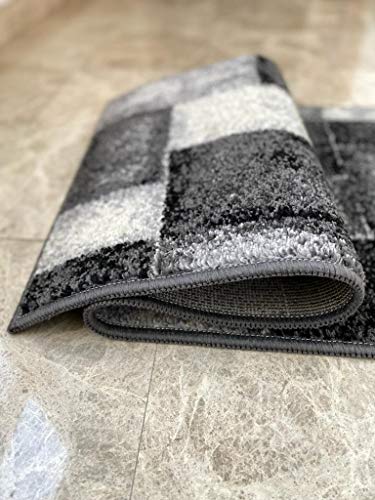 Aido - Alfombra Infinity Gris de 55 x 110 cm. Alfombra Pie de Cama de 11 mm de Pelo. Fácil de Limpiar. Moderna y Elegante para tu Habitación. Fabricado 100% en España.