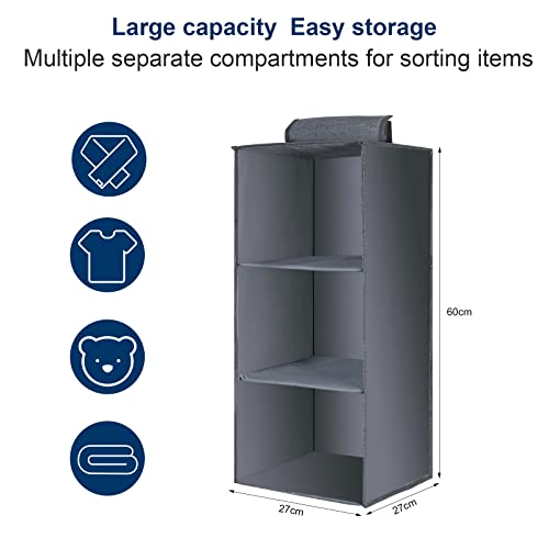 AiQInu Organizador Armario Colgante con 3 Compartimentos Plegable para Ahorro de Espacio con Sistema de Almacenamiento de Armario Reforzado con Varillas de Bambú, Shelf-3