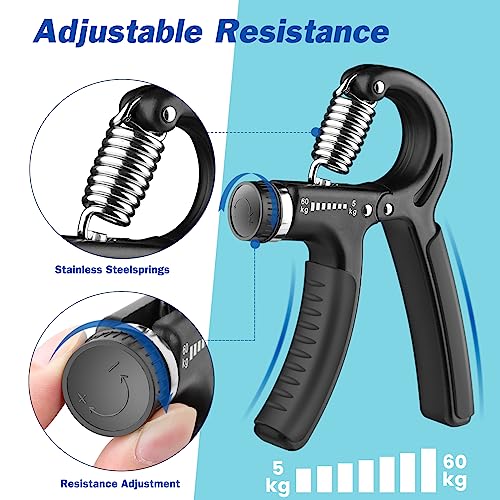 AIXPI Hand Grip, Ejercitador de Manos, plastico, Ajustable de 5-60kg, Fortalecedores de Mano para Entrenar el Agarre, la Fuerza de Los Dedos, la Muñeca, el Antebrazos Fortalecer