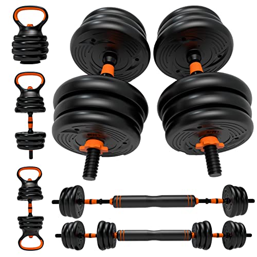 AJUMKER Juego de Pesas Rusas Ajustables de 20 kg, 6 en 1 con Pesas Libres y Rusas con biela, Flexiones, Asas Antideslizantes, Push up, Fitness en casa, Gimnasio, Oficina