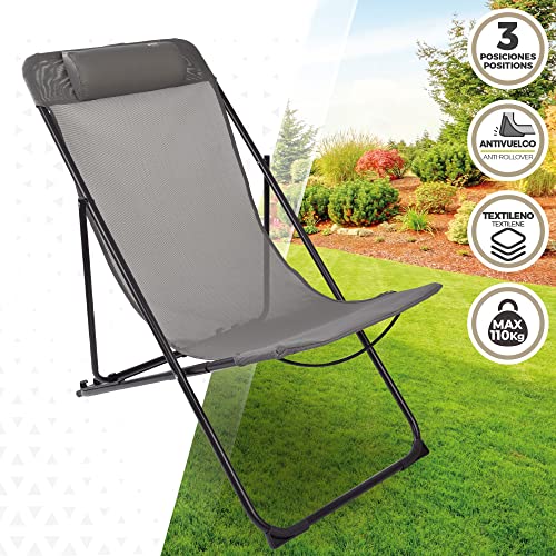 Aktive 61085, Silla plegable reclinable, playa, jardín, exterior, Incluye cojín acolchado, Capacidad máx 110kg, Silla plegable camping - 3 posiciones