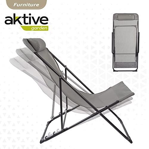 Aktive 61085, Silla plegable reclinable, playa, jardín, exterior, Incluye cojín acolchado, Capacidad máx 110kg, Silla plegable camping - 3 posiciones