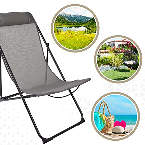 Aktive 61085, Silla plegable reclinable, playa, jardín, exterior, Incluye cojín acolchado, Capacidad máx 110kg, Silla plegable camping - 3 posiciones