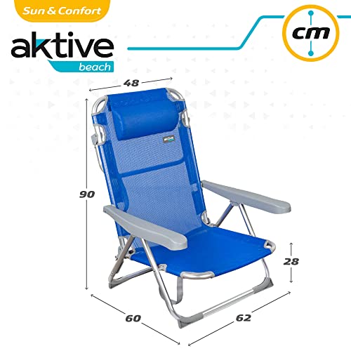 Aktive 62266 - Pack de 2 sillas reclinables para playa, jardín, terraza o camping, Medidas 48x60x90cm, altura 28cm, Ligera, 5 posiciones, , incluye asa de trasporte