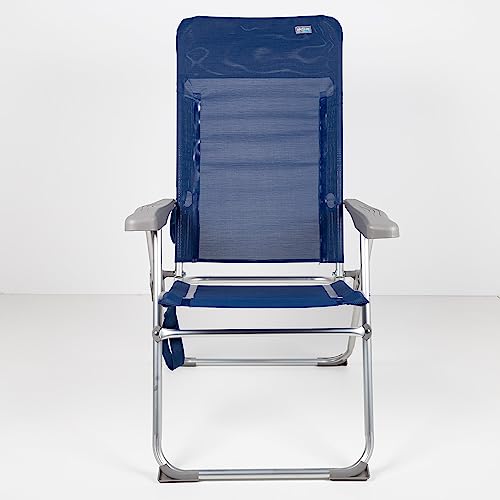 AKTIVE 62662 - Silla de playa plegable reclinable antivuelco, azul marino, 6 posiciones, medidas 66 x 62 x 110 cm, material aluminio, resistente, peso máximo soportado 110 kg