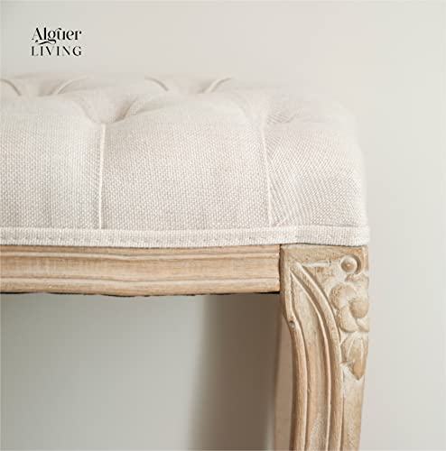 Alguer Living Banco pie de Cama tapizado Beige Sebastian | Estilo Vintage, Barroco, romántico | Terciopelo | Banqueta de Lino para Dormitorio, Entrada, salón