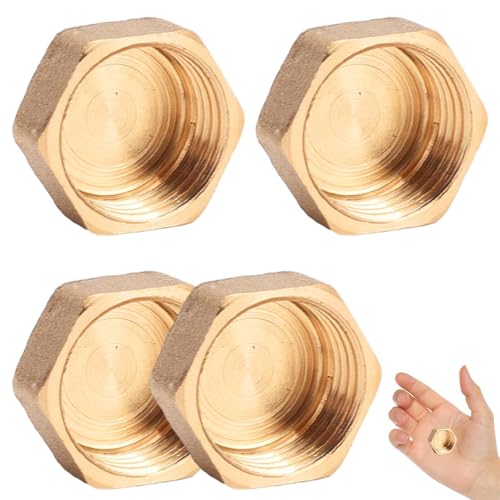 Alicer 4 tapones de latón de 1 pulgada, tapón ciego roscado interior, tapones hexagonales, tapa de latón hexagonal, tapa de tubo con hexágono (tamaño: 4 unidades)