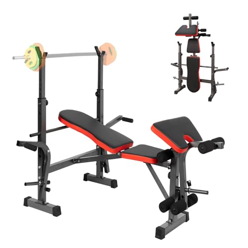 ALLINLIFE Banco Musculación,Banco de Pesas con Altura Ajustable,Banco Abdominales Plegable,Banco de Entrenamiento con Respaldo Ajustable Soporte para Barra y Curl de Brazos y Piernas,Gimnasio en Casa