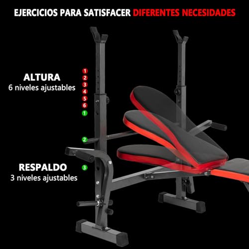 ALLINLIFE Banco Musculación,Banco de Pesas con Altura Ajustable,Banco Abdominales Plegable,Banco de Entrenamiento con Respaldo Ajustable Soporte para Barra y Curl de Brazos y Piernas,Gimnasio en Casa