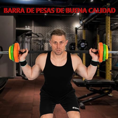 ALLINLIFE Barra de Pesas, Barra Recta Desmontable 140cm Ø25 mm, 2 Topes, Acero Resistente, Espuma Antideslizante, Barra de Levantamiento de Pesas, Barra Olímpica en Gimnasio Casa Fitness