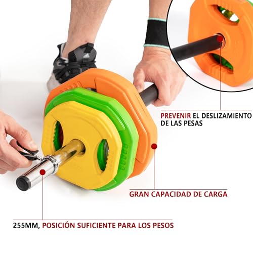 ALLINLIFE Barra de Pesas, Barra Recta Desmontable 140cm Ø25 mm, 2 Topes, Acero Resistente, Espuma Antideslizante, Barra de Levantamiento de Pesas, Barra Olímpica en Gimnasio Casa Fitness