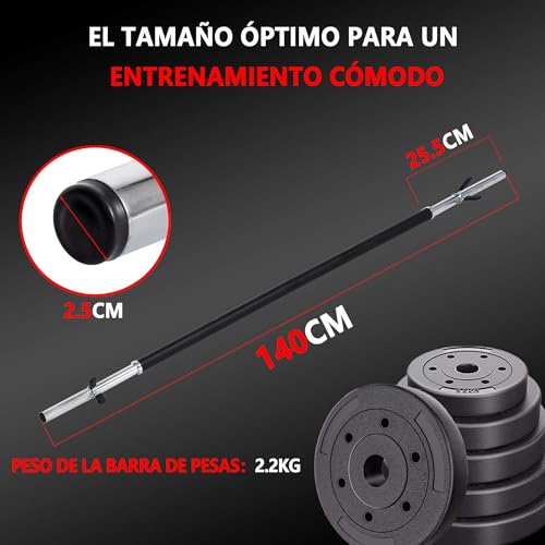 ALLINLIFE Barra de Pesas, Barra Recta Desmontable 140cm Ø25 mm, 2 Topes, Acero Resistente, Espuma Antideslizante, Barra de Levantamiento de Pesas, Barra Olímpica en Gimnasio Casa Fitness