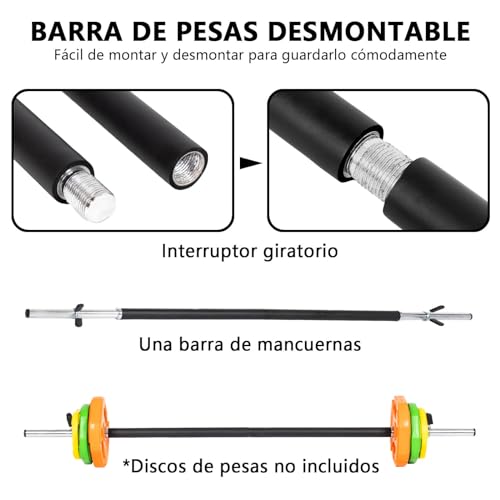 ALLINLIFE Barra de Pesas, Barra Recta Desmontable 140cm Ø25 mm, 2 Topes, Acero Resistente, Espuma Antideslizante, Barra de Levantamiento de Pesas, Barra Olímpica en Gimnasio Casa Fitness