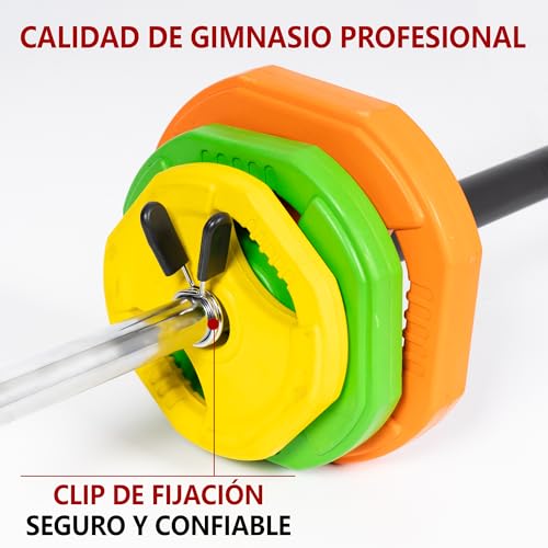 ALLINLIFE Barra de Pesas de Acero, Barra Recta Desmontable Ø25 mm, 2 Topes, Acero Resistente, Espuma Antideslizante, Musculación Fitness, Barra Musculación, Barra Olímpica en Gimnasio Casa, 140cm