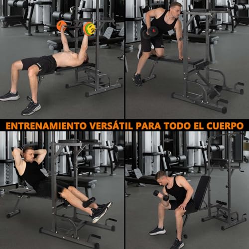 ALLINLIFE Estación de Musculación,Máquina de Musculación Multifuncional,Estación de Dominadas con Banco de musculación Plegable,Torre de Gimnasio con Barra de Flexiones y Dips para Gimnasio en Casa