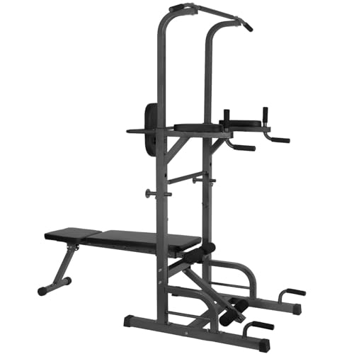 ALLINLIFE Estación de Musculación,Máquina de Musculación Multifuncional,Estación de Dominadas con Banco de musculación Plegable,Torre de Gimnasio con Barra de Flexiones y Dips para Gimnasio en Casa