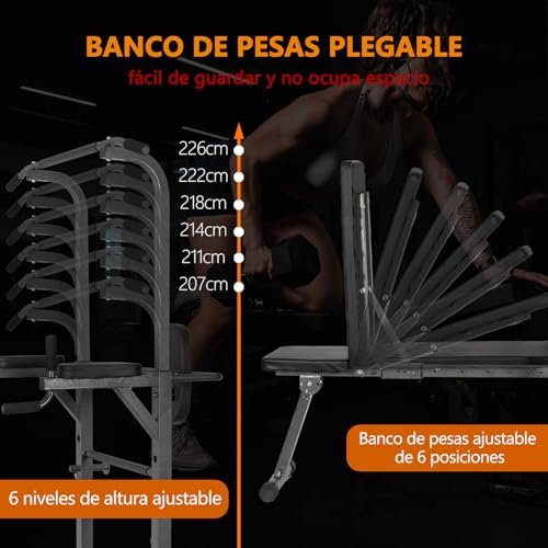 ALLINLIFE Estación de Musculación,Máquina de Musculación Multifuncional,Estación de Dominadas con Banco de musculación Plegable,Torre de Gimnasio con Barra de Flexiones y Dips para Gimnasio en Casa