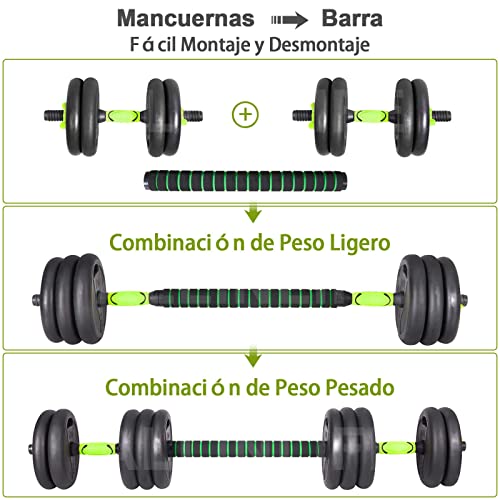 ALLINLIFE Mancuernas Ajustables, 10-15KG Pesas y Mancuernas con Barra Conexion y Agarre Antideslizante, Doble Roscas para Seguridad, Juego de Mancuernas, Pesas Ajustables para Fitness Gimnasio en Casa