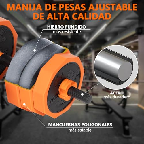 ALLINLIFE Mancuernas Ajustables 40KG,Pesas y Mancuernas con Pesa Rusa,Pesos Poligonales y Barra Recta,Agarre Antideslizante, 4en1 Juego de Pesas Multifunción para Fitness Gimnasio en Casa