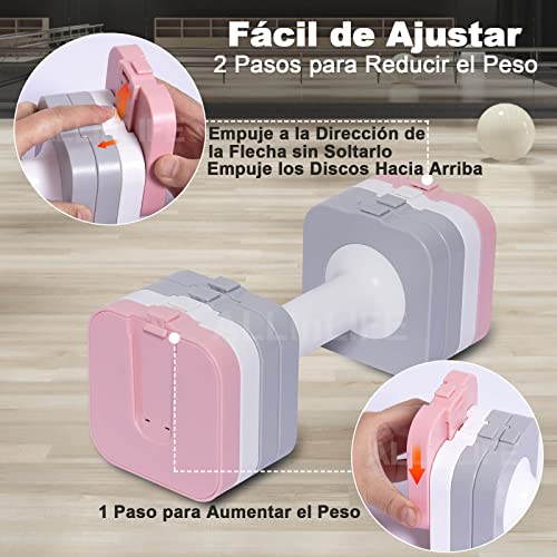 ALLINLIFE Pesas y Mancuernas Ajustables,10KG（2 * 5KG） Mancuernas Fácil de Ajustar, Juego de Pesas,Mancuernas Kits Color Gris, Rosa y Color Mixto, Pesas Ajustable