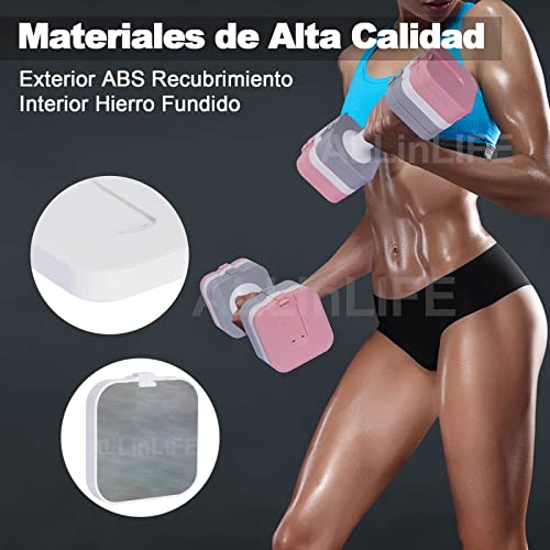 ALLINLIFE Pesas y Mancuernas Ajustables,10KG（2 * 5KG） Mancuernas Fácil de Ajustar, Juego de Pesas,Mancuernas Kits Color Gris, Rosa y Color Mixto, Pesas Ajustable