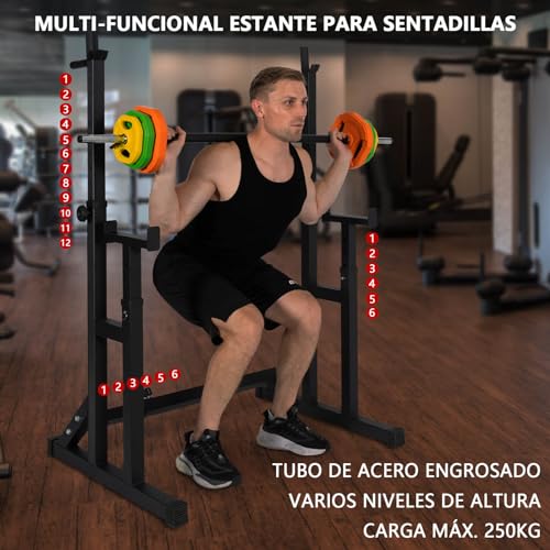 ALLINLIFE Soporte Sentadillas,Rack Musculación Ajustable,Soporte Barra Pesas Multifuncional,Estante de Barra con Pesas Soporte de Levantamiento,Rejilla para Sentadillas para Gimnasio Casa Máx 250KG