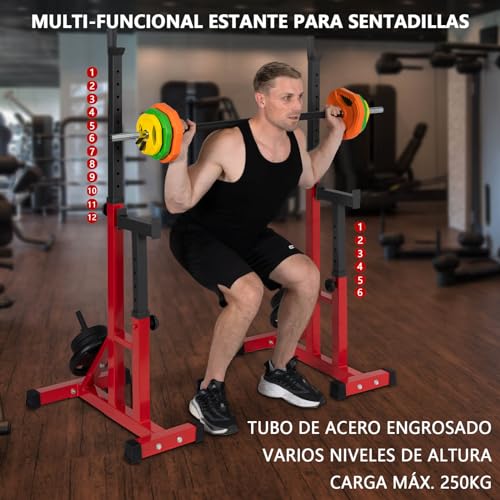 ALLINLIFE Soporte Sentadillas,Rack Musculación Ajustable,Soporte Barra Pesas Multifuncional,Estante de Sentadillas con Soporte para Pesas,Soporte Estante Barra Levantamiento Pesas Gimnasio MAX 250KG