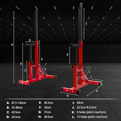 ALLINLIFE Soporte Sentadillas,Rack Musculación Ajustable,Soporte Barra Pesas Multifuncional,Estante de Sentadillas con Soporte para Pesas,Soporte Estante Barra Levantamiento Pesas Gimnasio MAX 250KG