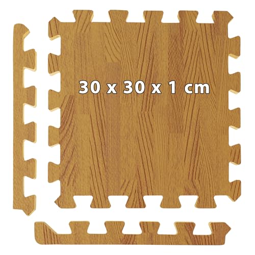 ALPIDEX 1,95 m² Suelo Gimnasio Estera Protección Fitness 21 piezas 30 x 30 x 1 cm EVA Esterilla Puzzle Bordes Incluidos Esteras Protectoras Antideslizantes, Color:Holzoptik