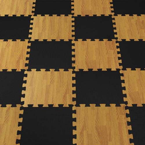 ALPIDEX 1,95 m² Suelo Gimnasio Estera Protección Fitness 21 piezas 30 x 30 x 1 cm EVA Esterilla Puzzle Bordes Incluidos Esteras Protectoras Antideslizantes, Color:Holzoptik