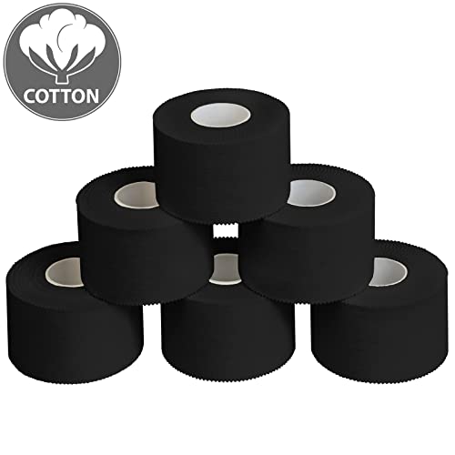 ALPIDEX 6 x Cinta Adhesiva Deportiva 3,8 cm x 10 m Sport Tape 100% Algodón Inelástica Balonmano Fútbol Voleibol Escalada, Color:Negro