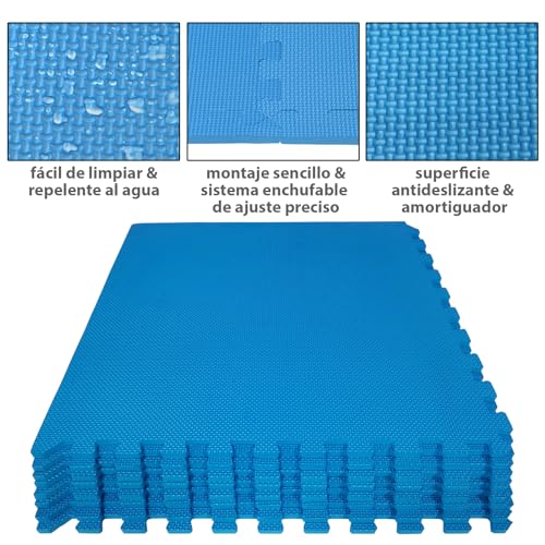 ALPIDEX 8 Piezas Suelo Gimnasio 60x60x1 cm Esterilla Puzzle 2,88 m² EVA Antideslizantes Estera Protección Tapete Fitness Casa Gym Goma Espuma Losas Caucho Alfombrilla Expandible, Color:Blue