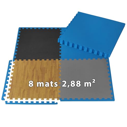 ALPIDEX 8 Piezas Suelo Gimnasio 60x60x1 cm Esterilla Puzzle 2,88 m² EVA Antideslizantes Estera Protección Tapete Fitness Casa Gym Goma Espuma Losas Caucho Alfombrilla Expandible, Color:Blue