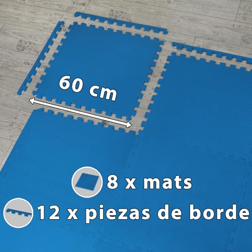 ALPIDEX 8 Piezas Suelo Gimnasio 60x60x1 cm Esterilla Puzzle 2,88 m² EVA Antideslizantes Estera Protección Tapete Fitness Casa Gym Goma Espuma Losas Caucho Alfombrilla Expandible, Color:Blue