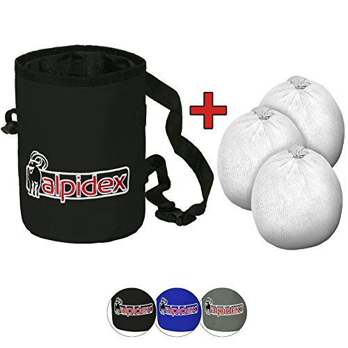 ALPIDEX Bolsa Magnesio Escalada Incluyendo 3 x Bolas Tiza 35 g, Color: Black Rock